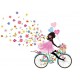Sticker decorativ, Fata pe bicicleta cu fluturi, 90 cm, 1141STK-1