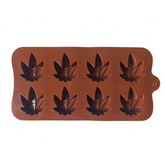 Forma silicon pentru ciocolata in forma de frunza, 8 cavitati, Maro, 21 cm, 462COF