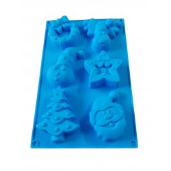 Forma silicon pentru prajituri, Tema Craciun, 6 cavitati, Albastru, 27 cm, 478COF