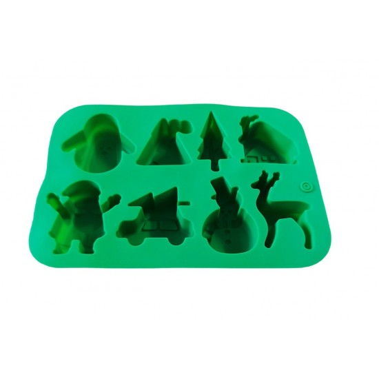 Forma silicon pentru prajituri, Tema Craciun, 8 cavitati, Verde, 20 cm, 481COF