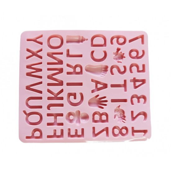 Forma silicon cu Cifre, Litere, Piciorus, Manuta, Biberon, Dinozaur, Suzeta, Portocaliu, 21 cm, 492COF