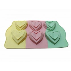 Forma din silicon pentru prajituri si tarte, model inima, termorezistenta, 6 cavitati, 531COF