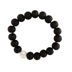 Bratara cu bile si charm, Negru, BR58