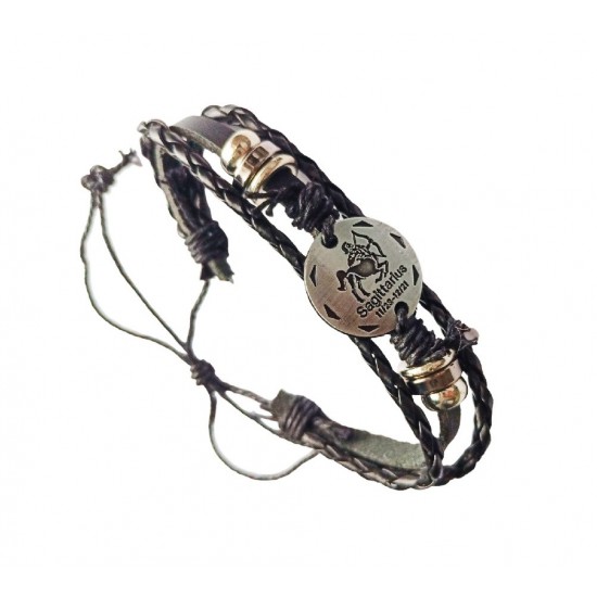 Bratara din piele ecologica, Zodiac Sagetator, Negru, BR56 Bratara din piele ecologica, Zodiac Sagetator, Negru, BR56
