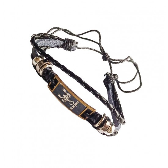 Bratara din piele ecologica, Zodiac Scorpion, Negru, BR44