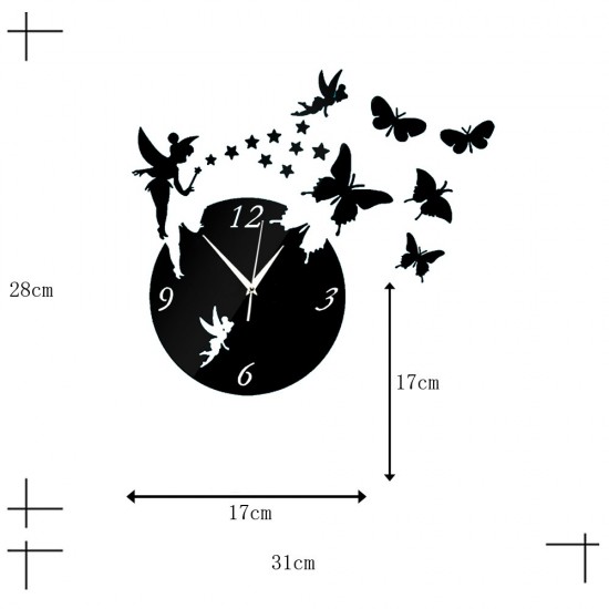 Ceas decorativ de perete, Butterfly, Oglinda acrilica, 31 cm, WC1488
