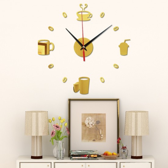 Ceas decorativ de perete, Ceasca de cafea, Oglinda acrilica, 43 cm, MC-031