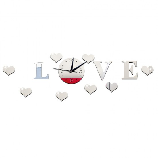 Ceas decorativ de perete, Love, Oglinda acrilica, 50 cm, LK-13