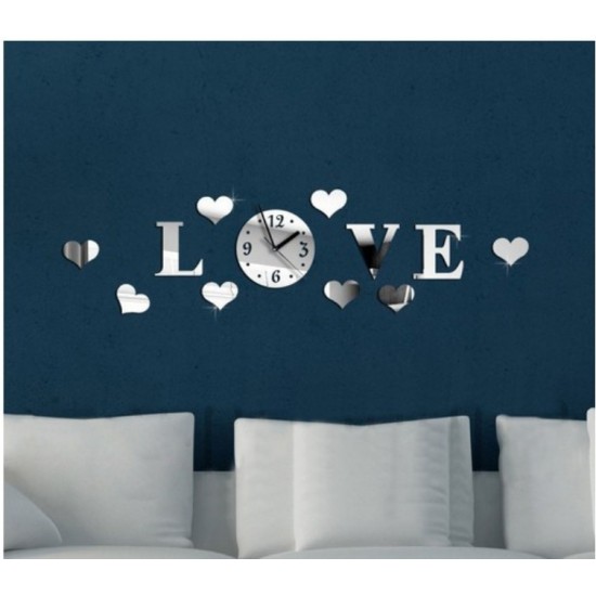 Ceas decorativ de perete, Love, Oglinda acrilica, 50 cm, LK-13