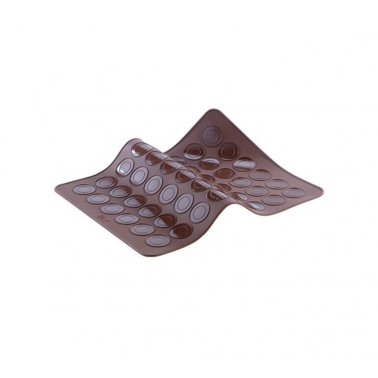 Covor din silicon pentru  Macarons, 48 de cavitati, Maro, 38 cm, 383COF
