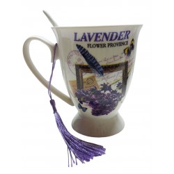 Cana din ceramica cu lingurita, Model cu lavanda, Mov, DO116G