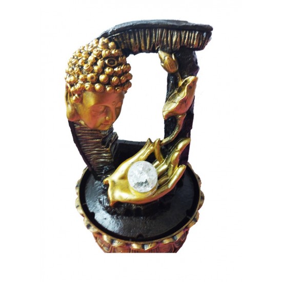 Fantana arteziana, cu buton On/off, Buddha,  bila si leduri, 40 cm, XL1923