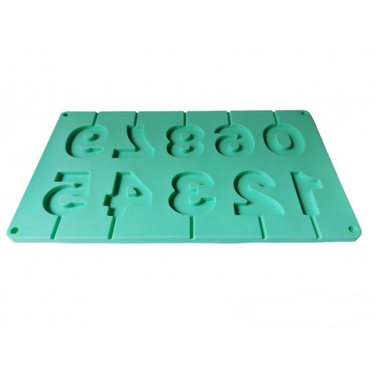 Forma silicon 10 cavitati, Cifre, Acadele din ciocolata sau Acadele din zahar, Verde, 28 cm, 291COF