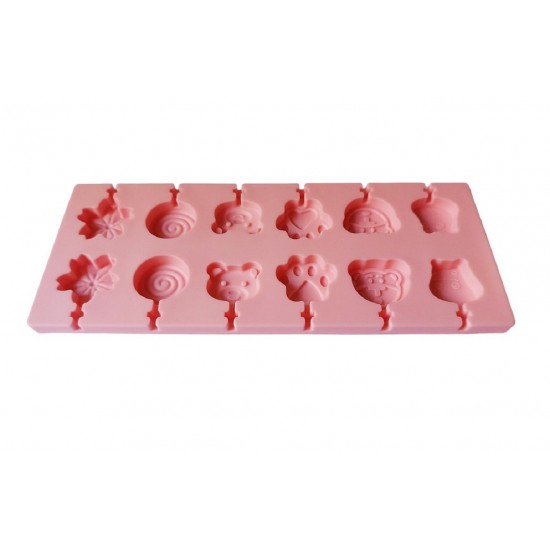 Forma silicon 12 cavitati, Diverse modele, Acadele din ciocolata sau Acadele din zahar, Roz, 26 cm, 312COF