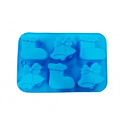 Forma silicon 6 cavitati, Tema Sarbatori de iarna, Pentru prajituri sau Briose, Albastru, 26 cm, 237COF