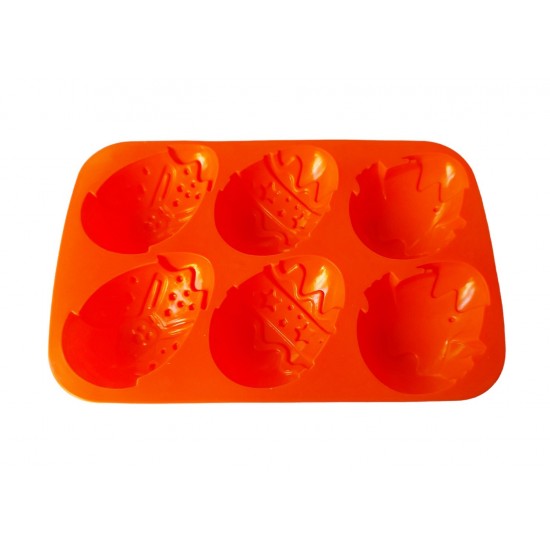 Forma silicon Ou 6 cavitati, Pentru prajituri, Portocaliu, 25 cm, 388COF