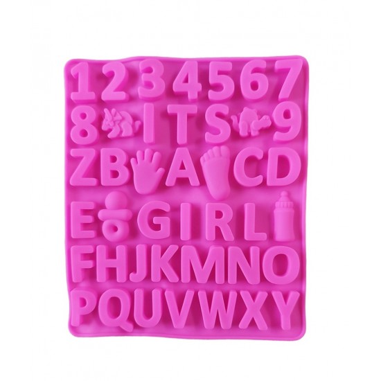 Forma silicon cu Cifre, Litere, Piciorus, Manuta, Biberon, Dinozaur, Suzeta, Roz, 21 cm, 493COF