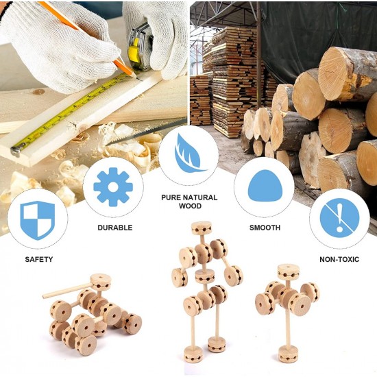 Jucarie de indemanare, Set constructii din lemn natural, 60 piese, SL1500 Jucarie de indemanare, Set constructii din lemn natural, 60 piese, SL1500