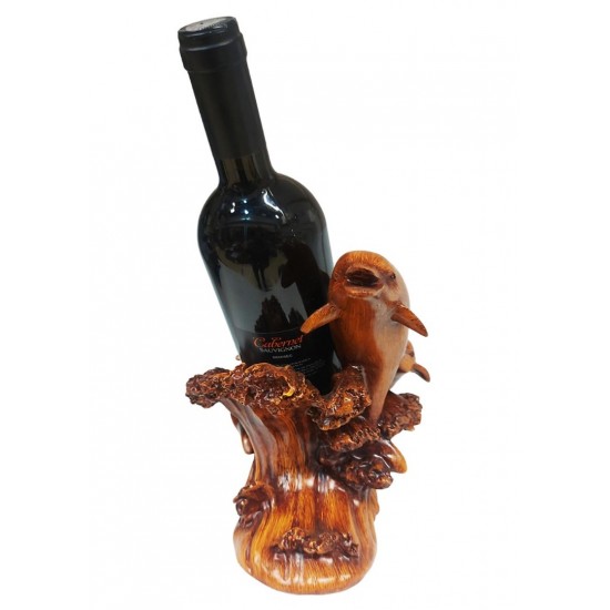 Suport sticla vin, cu Delfini, Maro, 20 cm, L3251X