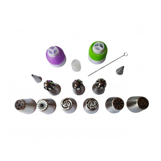 Set  duiuri de ornat prajituri din inox, 15 Accesoii, 4 cm, 361COF