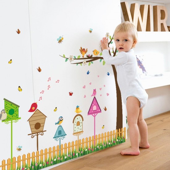 Sticker decorativ, Colivii cu pasari si fluturi, 85 cm, 752STK
