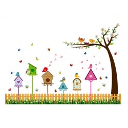 Sticker decorativ, Colivii cu pasari si fluturi, 85 cm, 752STK