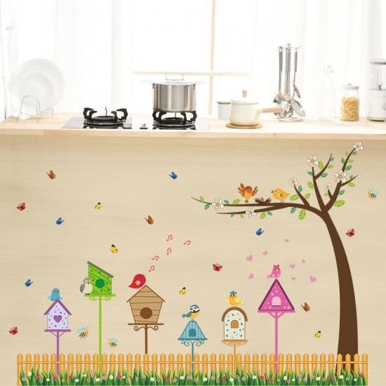 Sticker decorativ, Colivii cu pasari si fluturi, 85 cm, 752STK