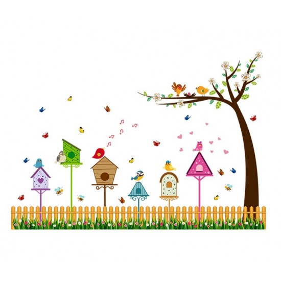 Sticker decorativ, Colivii cu pasari si fluturi, 85 cm, 752STK