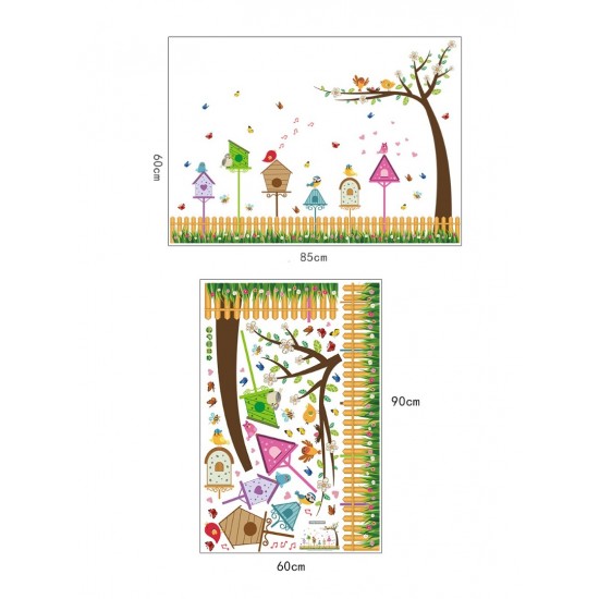 Sticker decorativ, Colivii cu pasari si fluturi, 85 cm, 752STK