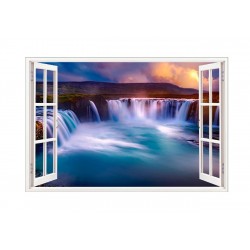 Sticker decorativ, Fereastra 3D, Cascada, 85 cm, 562STK