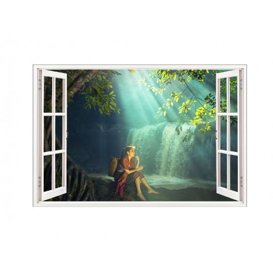 Sticker decorativ, Fereastra 3D, Cascada, 85 cm, 616STK