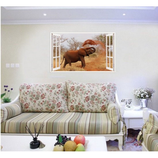 Sticker decorativ, Fereastra 3D, Elefant, 85 cm, 614STK