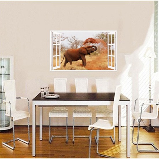Sticker decorativ, Fereastra 3D, Elefant, 85 cm, 614STK
