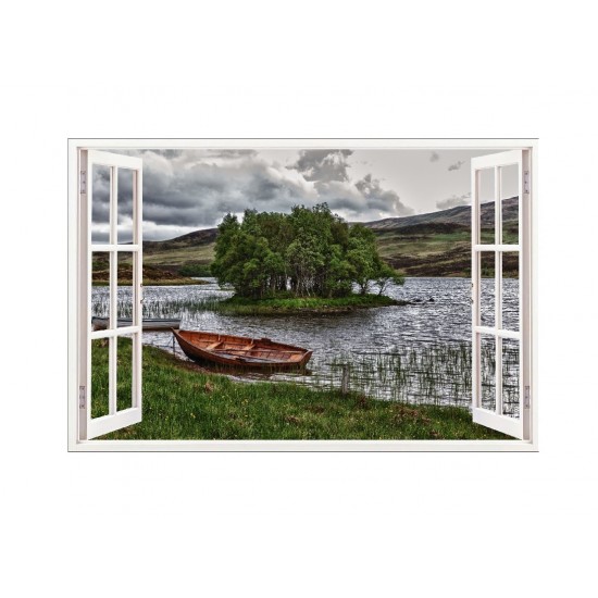 Sticker decorativ, Fereastra 3D, Lac, 85 cm, 606STK