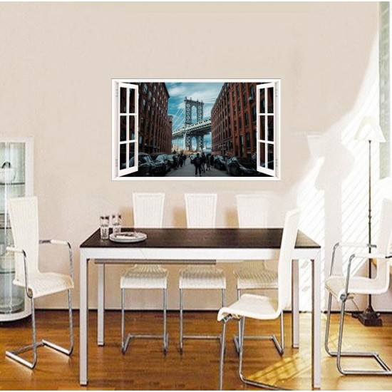 Sticker decorativ, Fereastra 3D, Manhattan Bridge, 85 cm, 571STK