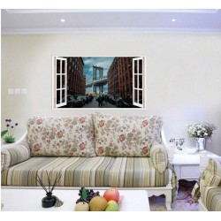 Sticker decorativ, Fereastra 3D, Manhattan Bridge, 85 cm, 571STK