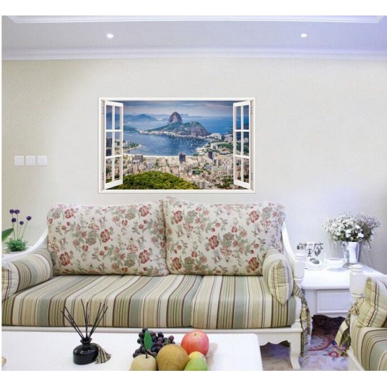Sticker decorativ, Fereastra 3D, Rio de Janeiro, 85 cm, 583STK