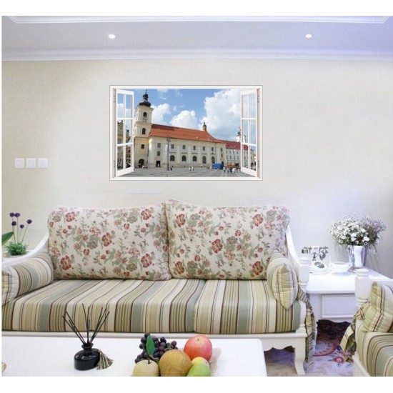 Sticker decorativ, Fereastra 3D, Sibiu, 85 cm, 631STK