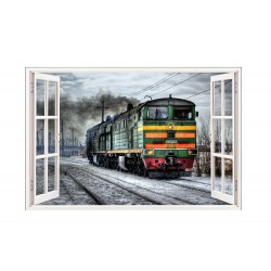 Sticker decorativ, Fereastra 3D, Tren, 85 cm, 523STK