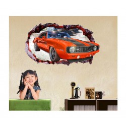 Sticker decorativ, Gaura in perete, Masina, 80 cm, 1006STK-1