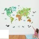 Sticker decorativ, Harta lumii a animalelor, 140 cm, 750STK