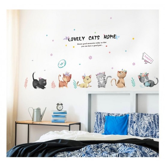 Sticker decorativ, Pisici, Lovely cats home, 135 cm, 728STK
