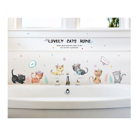 Sticker decorativ, Pisici, Lovely cats home, 135 cm, 728STK