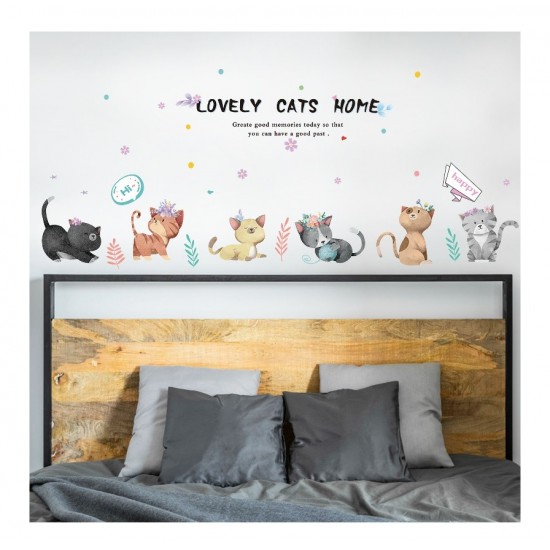 Sticker decorativ, Pisici, Lovely cats home, 135 cm, 728STK