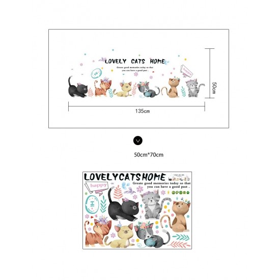 Sticker decorativ, Pisici, Lovely cats home, 135 cm, 728STK