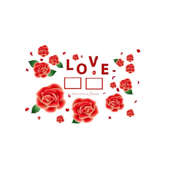 Sticker decorativ, Trandafiri rosii cu 2 rame foto, 120 cm, 793STK Sticker decorativ, Trandafiri rosii cu 2 rame foto, 120 cm, 793STK