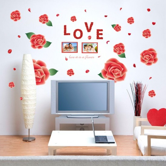 Sticker decorativ, Trandafiri rosii cu 2 rame foto, 120 cm, 793STK Sticker decorativ, Trandafiri rosii cu 2 rame foto, 120 cm, 793STK