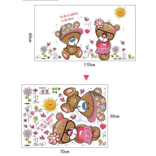 Sticker decorativ, Ursuleti, Flori, 110 cm, 724STK