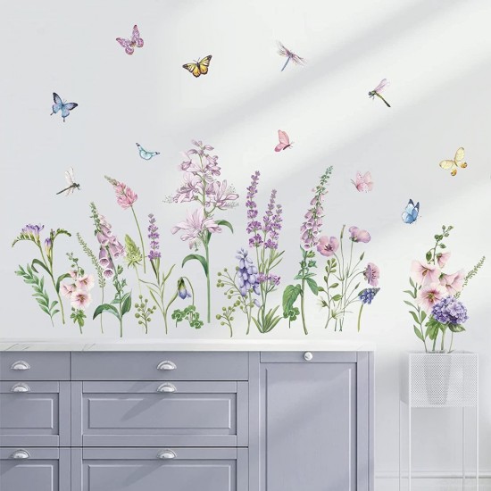 Sticker decorativ cu Flori mov cu fluturi, 120 cm, 1133STK Sticker decorativ cu Flori mov cu fluturi, 120 cm, 1133STK