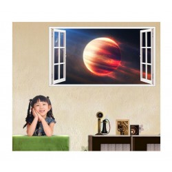 Sticker decorativ, fereastra 3D,  Planeta, 85 cm, 1041STK